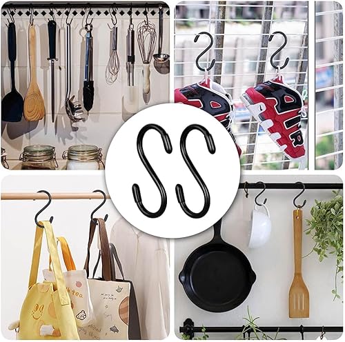 Miniatura 5 de Paquete de 12 ganchos en S con revestimiento de vinilo resistente de 3 pulgadas para colgar, antideslizantes, ganchos de metal negro para armario,