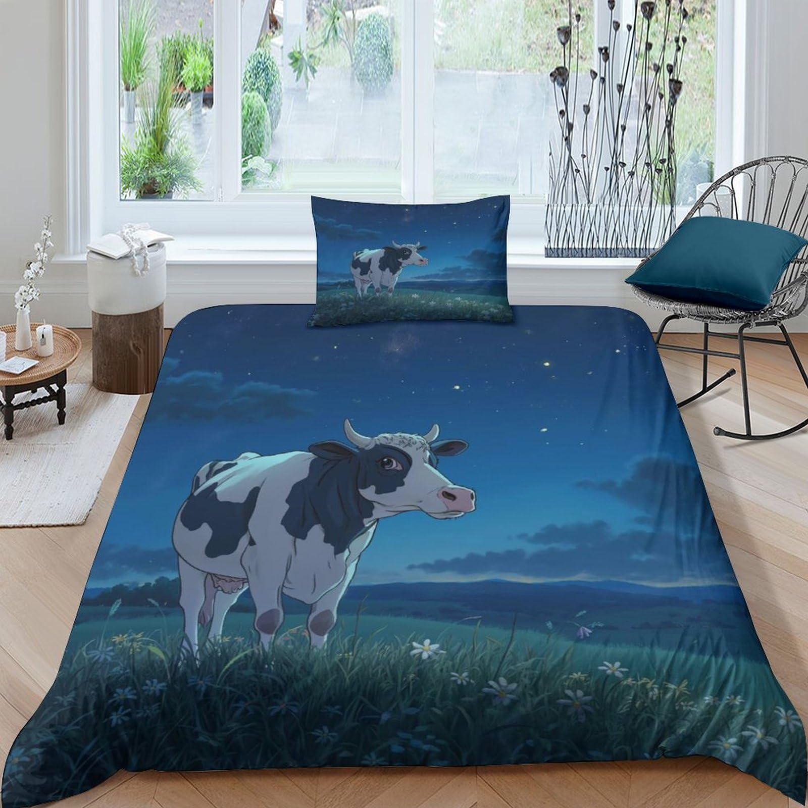 Housse de couette vache 3D en microfibre pour lit simple enfant
