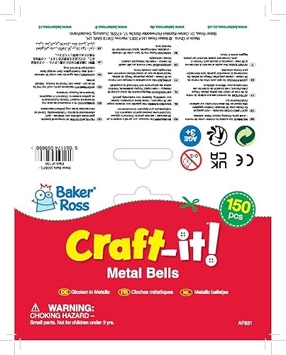 Miniatura 6 de Baker Ross AF831 Cascabeles dorados y plateados, paquete de 150, suministros creativos de arte y manualidades navideñas para proyectos y adornos