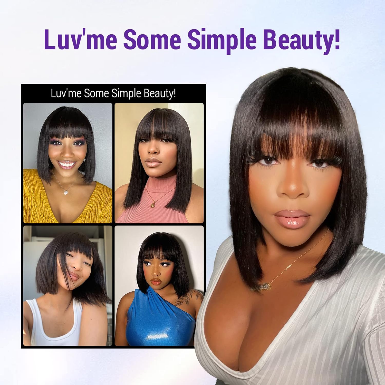 LUVME HAIR 10 Inch Short Black Straight Bang Wig with Minimalist 2x1 Lace Scalp For Women Low Tension Design For Daily Wear Glueless Protective Wig For Natural Hair & Edges