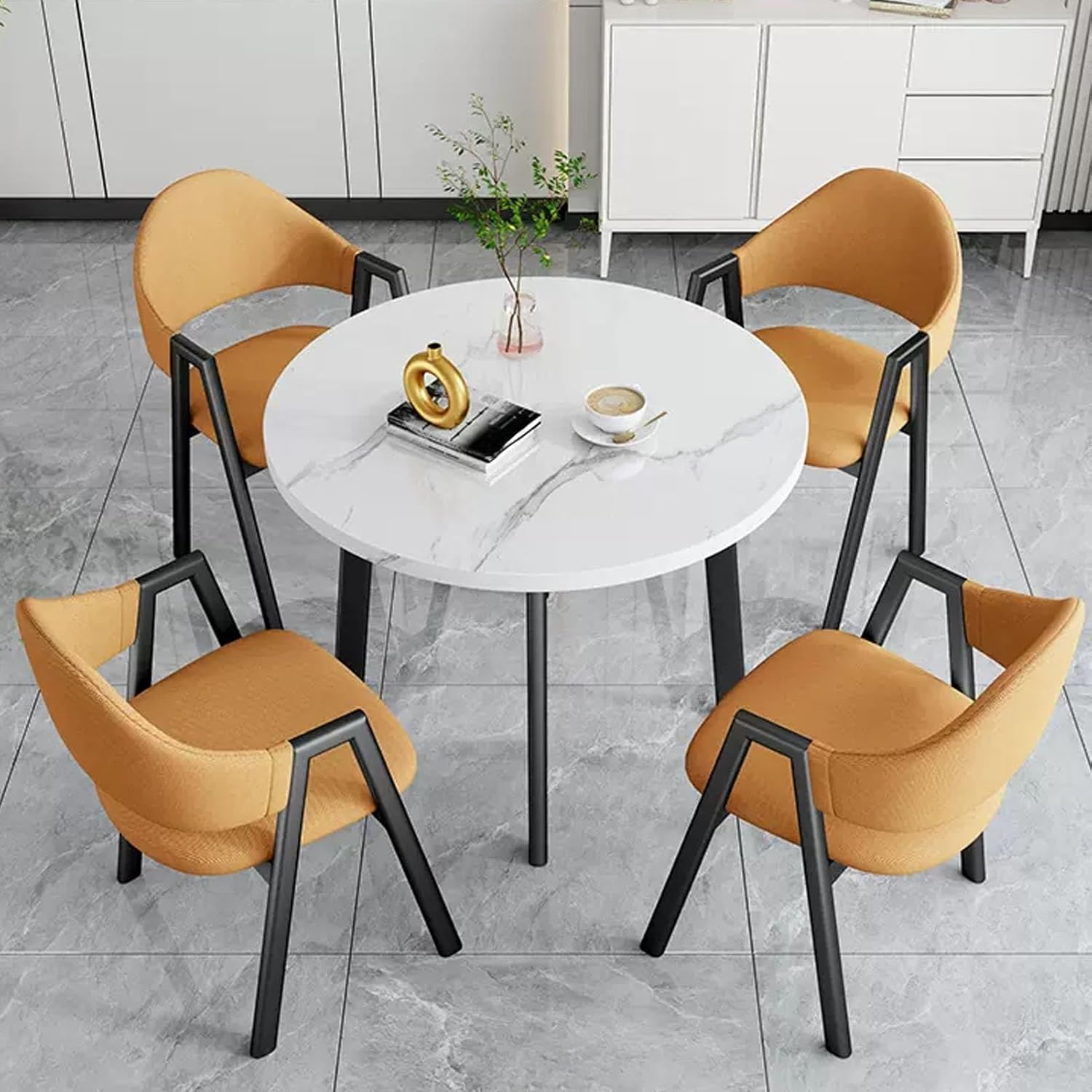 Office Reception Round Table and Chair Set Stable and Strong Small Conference Table Negotiation Table and Chair Set Home Office Desks Conference Room Table Bold Metal Base(Orange)