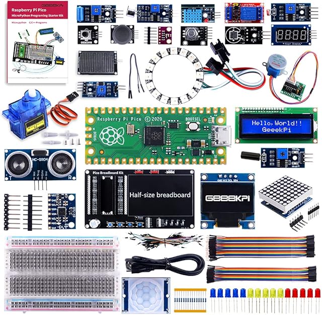GeeekPi Raspberry Pi Pico MicroPython Programing Sensor Kit with Raspberry Pi Pico, Breadboard, I2C 1602 LCD Display Module, 8x32 Dot Matrix for Raspberry Pi Beginners & Software Engineer