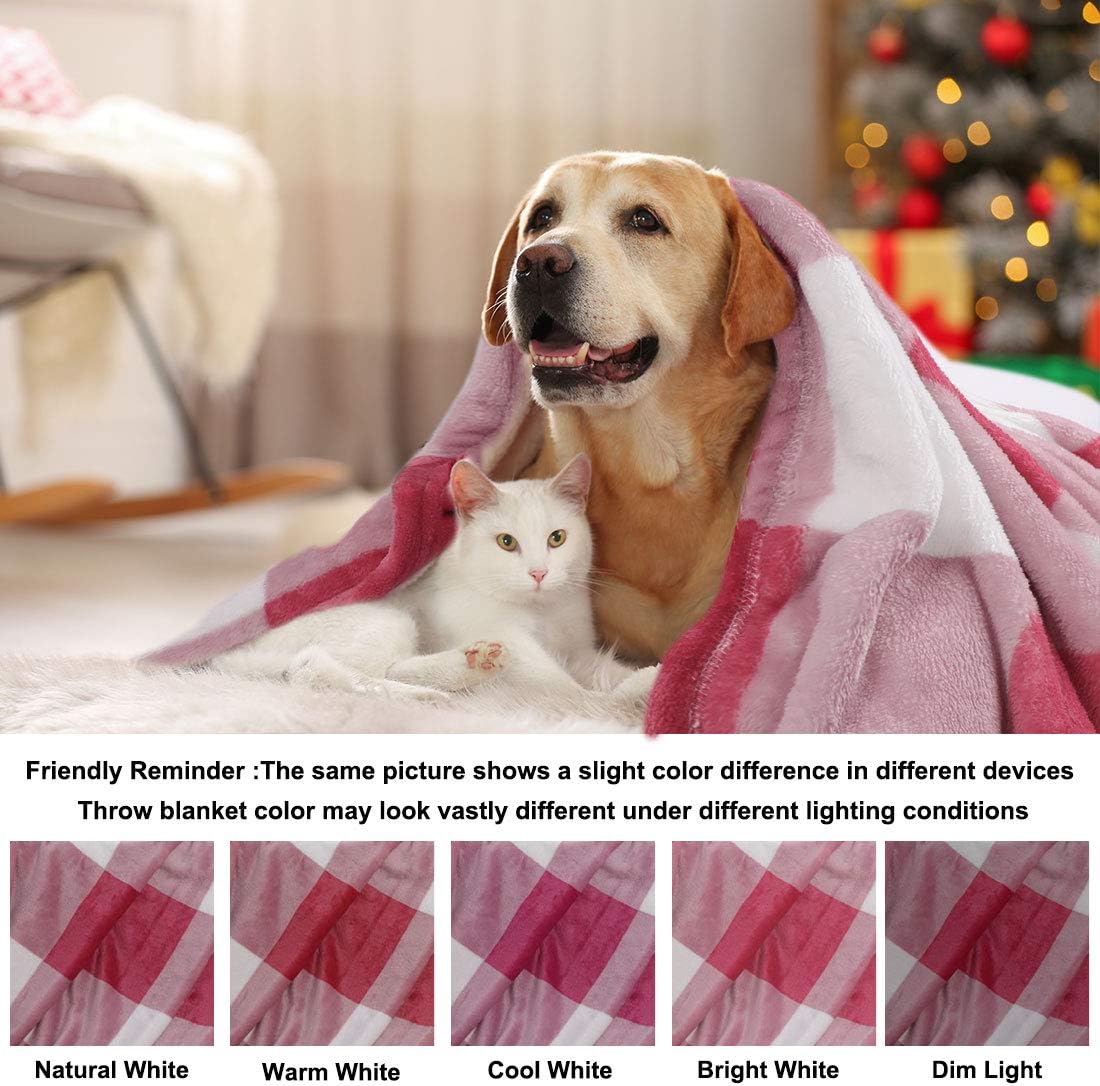 review PiccoCasa Pet Dog Blanket, Flannel Fleece Puppy Blanket, Plaid Sofa Bed Rug Blankets for Small-Medium Dogs Cats Doggy Sleeping Mat, 30 x 40 Inches, Pink and White