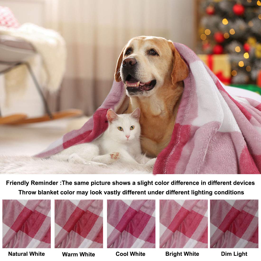 PiccoCasa Couverture polaire en flanelle pour animal domestique - Couverture de canapé-lit - Couverture pour chien ou chat de petite taille - 76,2 x 101,6 cm - Rose et blanc