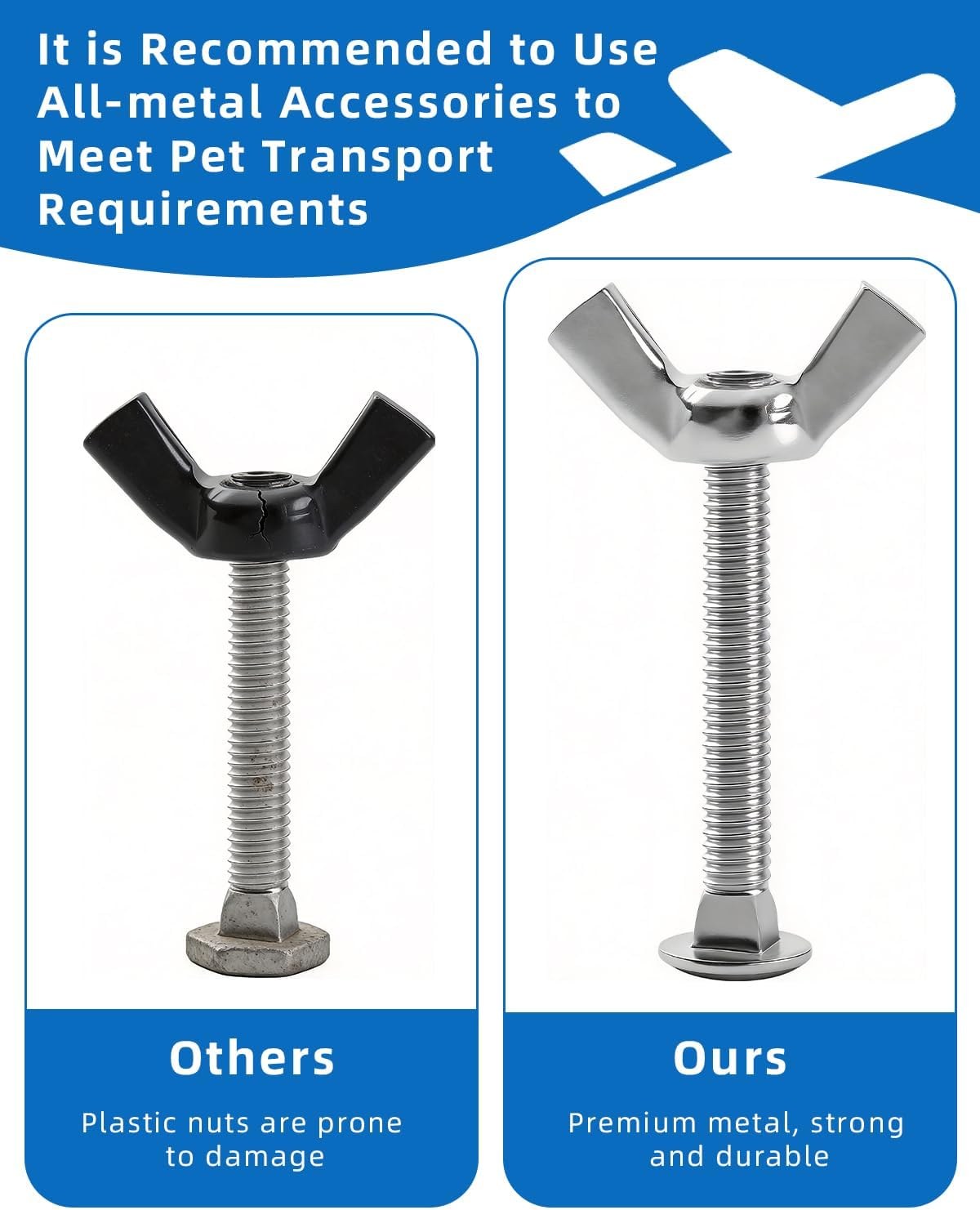 24 Sets M4 Pet Carrier Fasteners, Bolts with Butterfly Nuts for Kennels and Travel Crates, Replacement Hardware Kit for Dog and Cat Cages