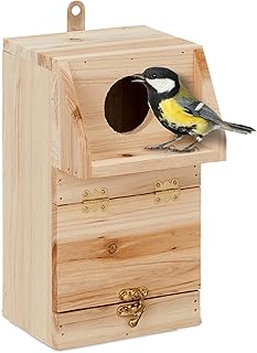 Relaxdays Great Tit & Redstart Nesting Box with Cleaning Flap Wooden Hanging Bird Nesting Box Natural 1 Piece product image