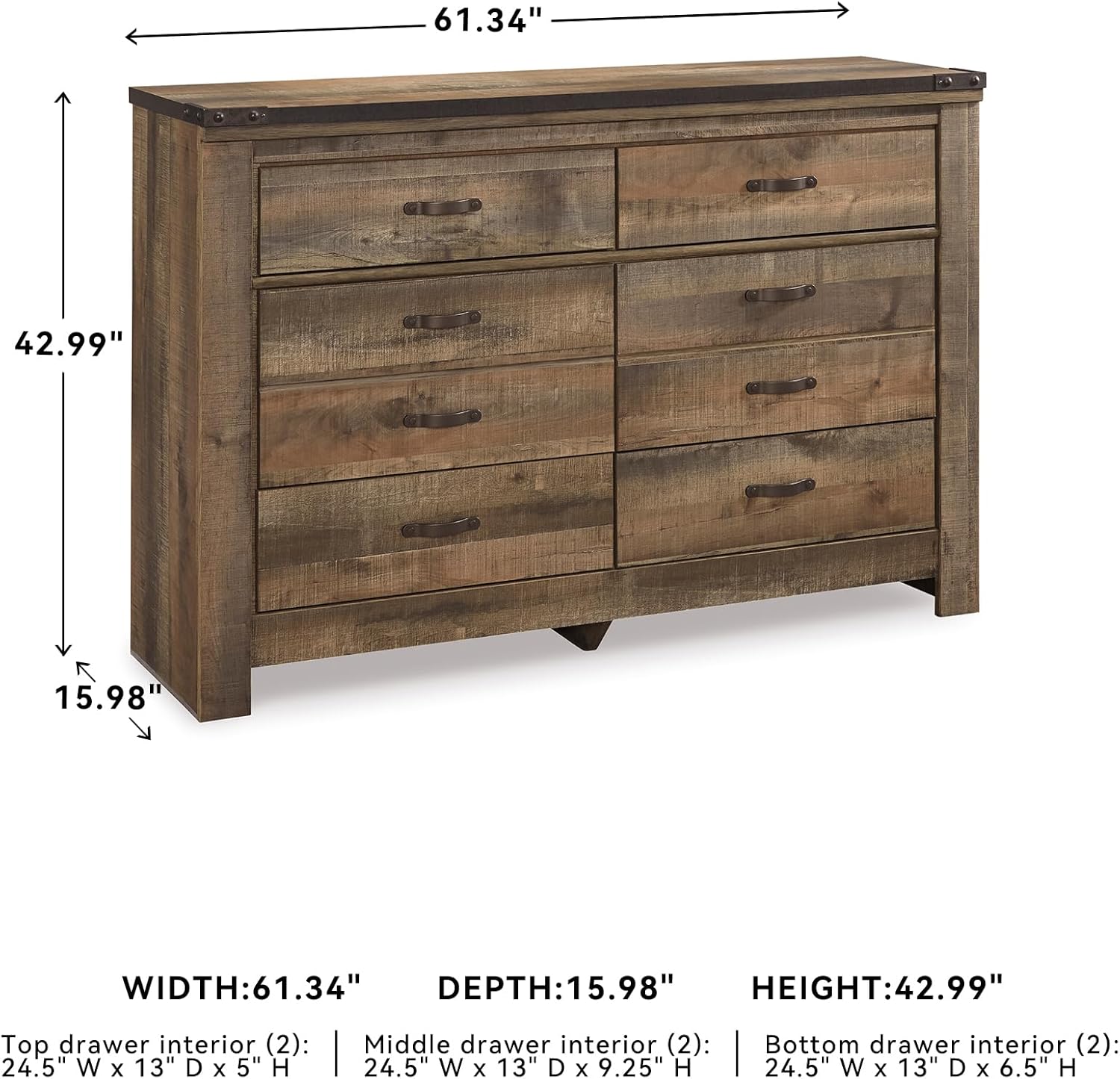 Signature Design by Ashley Trinell Rustic 6 Drawer Dresser with Safety Stop for Bedroom, Dark Brown