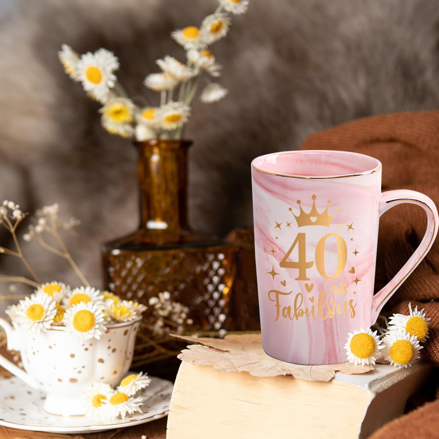 40th Birthday Gifts Women 40 Years Old Fabulous Funny Forty Birthday Coffee Mugs Cup Ideas for Mom Sister Female Coworker Friend, 14Oz Pink - Image 6