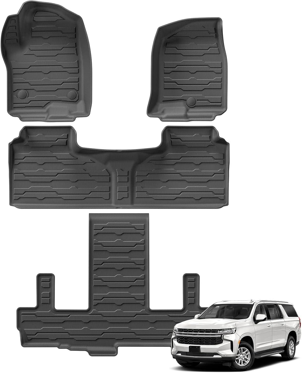 for Chevrolet Suburban Yukon XL (only XL) 7 Seats 2021-2025 TPE 3D Car Floor Mats Cargo Liner Trunk Pad Black(LHD 7P)