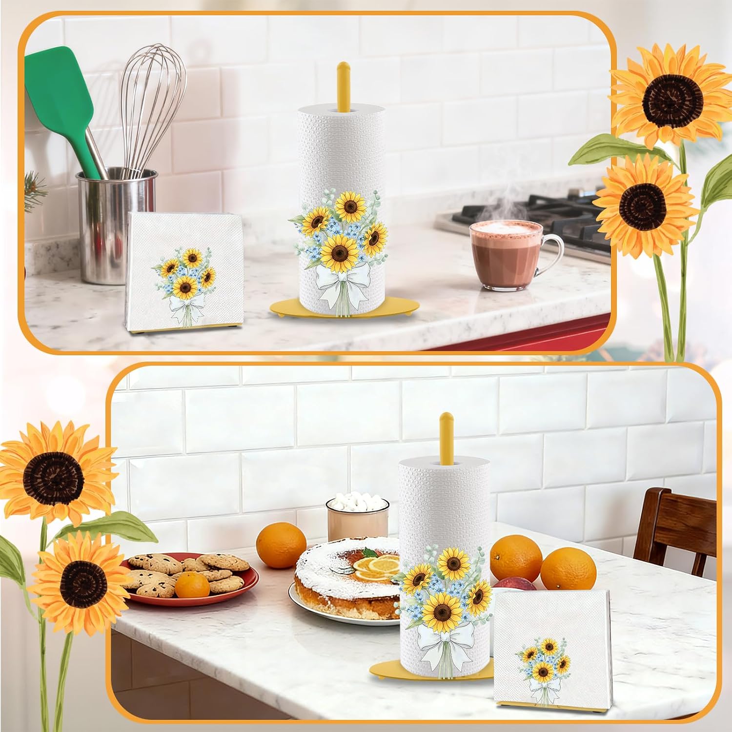 Sunflower Paper Towel Holder, Countertop Kitchen Decor with Round Base image 5