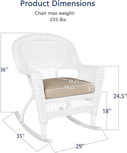 Miniatura 3 de Jeco Silla mecedora de mimbre con cojín bronceado juego de 2 color blanco