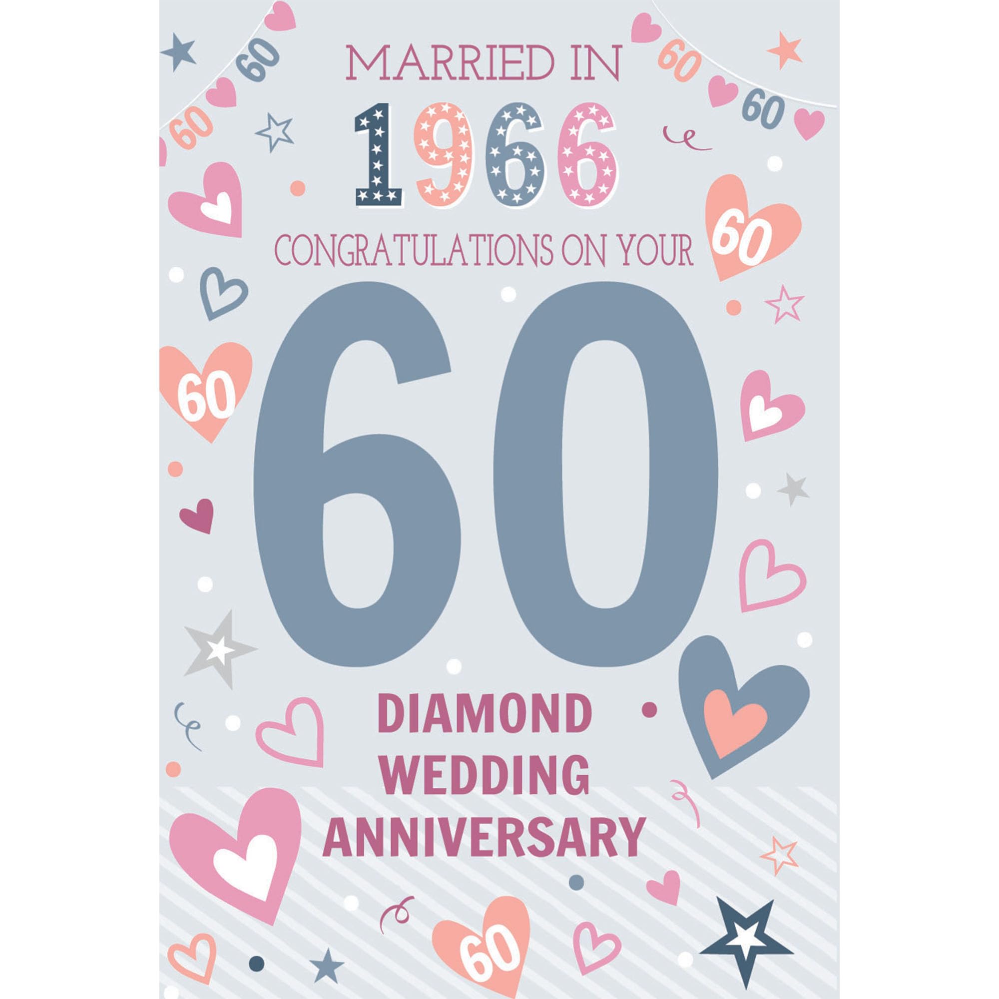 Biglietto Anniversario 50 Anni ICG: "Married In 1975" Con Cuori E Champagne, Formato A5 Con Busta