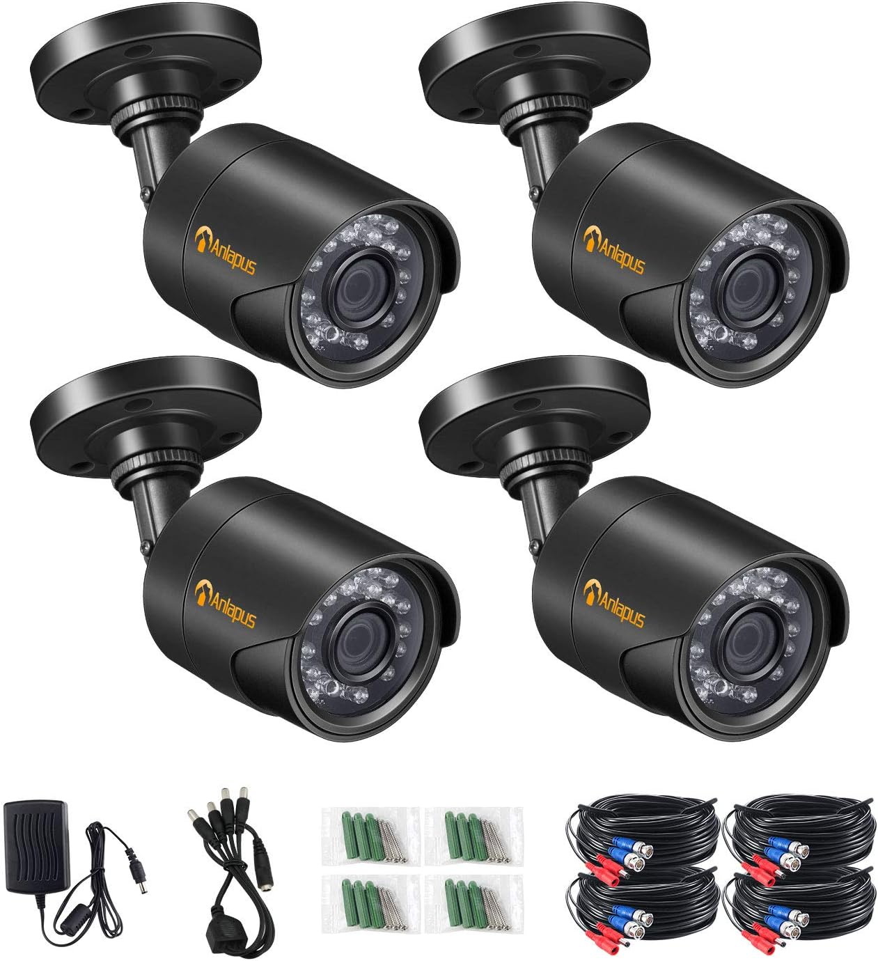 Anlapus 4 Pack HD 1080P 4-in-1 Analog/TVI/CVI/AHD Outdoor Indoor CCTV Security Cameras with 65ft Night Vision for 960H/720P/1080P DVR System