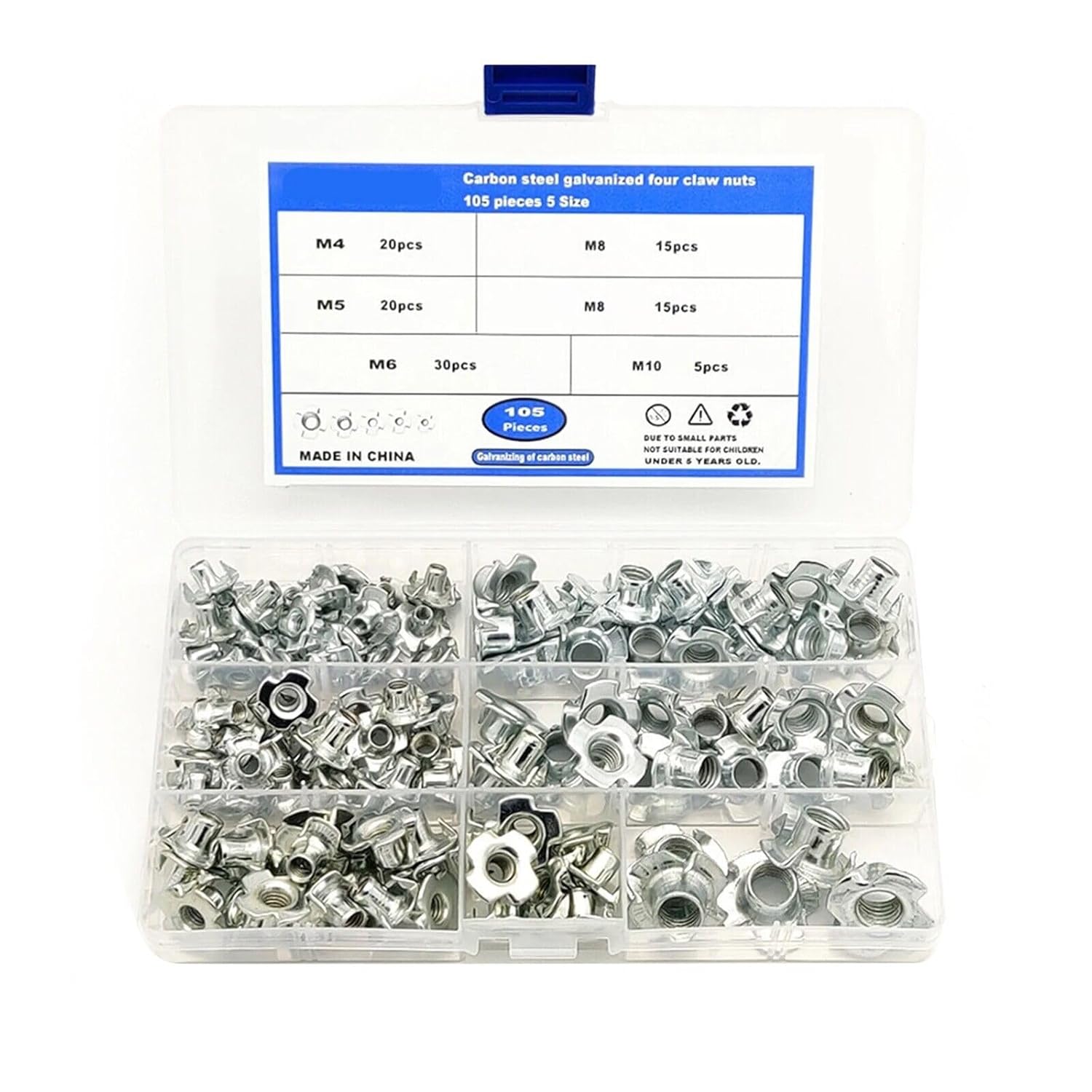 Elecshop Spare Part Sturdy 105pcs Zinc Plated Steel T Nut Tee Nut Set for Electrical Appliances