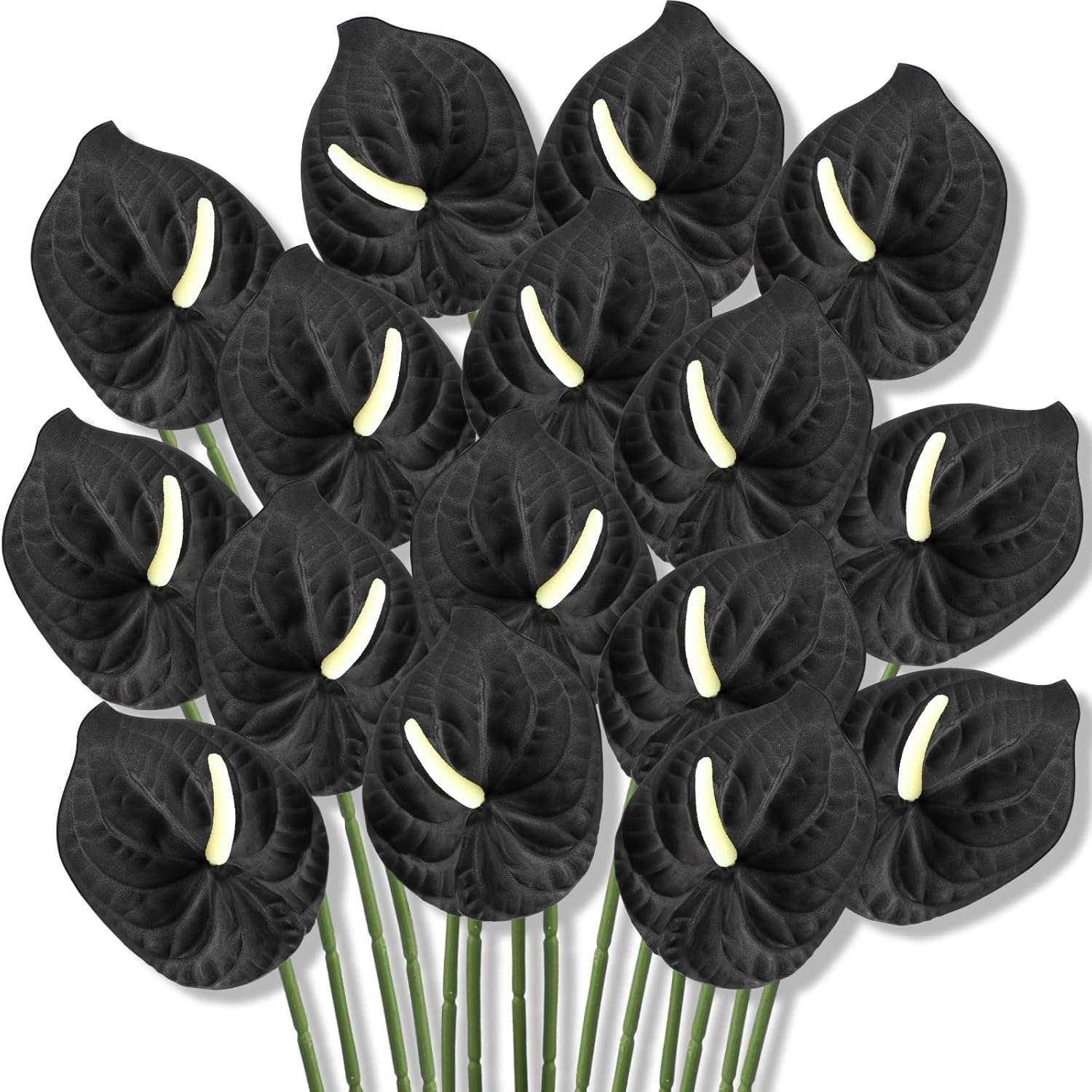 Hanaive 20 Pcs Artificial Anthurium Flowers 23.6 Inch Fake Anthurium Flowers for DIY Vase Bouquets Centerpiece Arrangements Wedding Bridal Shower Party Home Decor (Black)