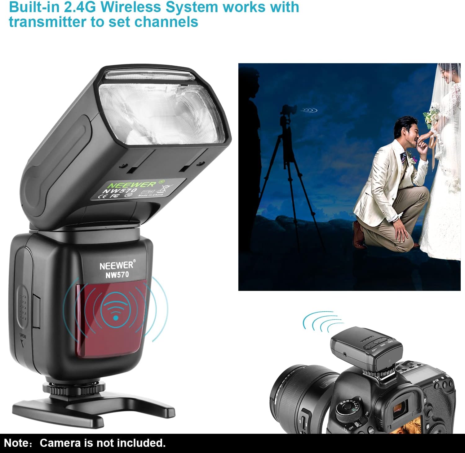 Neewer Flash Speedlite with 2.4G Wireless System and 15 Channel Transmitter Compatible with Canon Nikon Sony Panasonic Olympus Fujifilm Pentax and Other DSLR Cameras with Standard Hot Shoe (NW570)