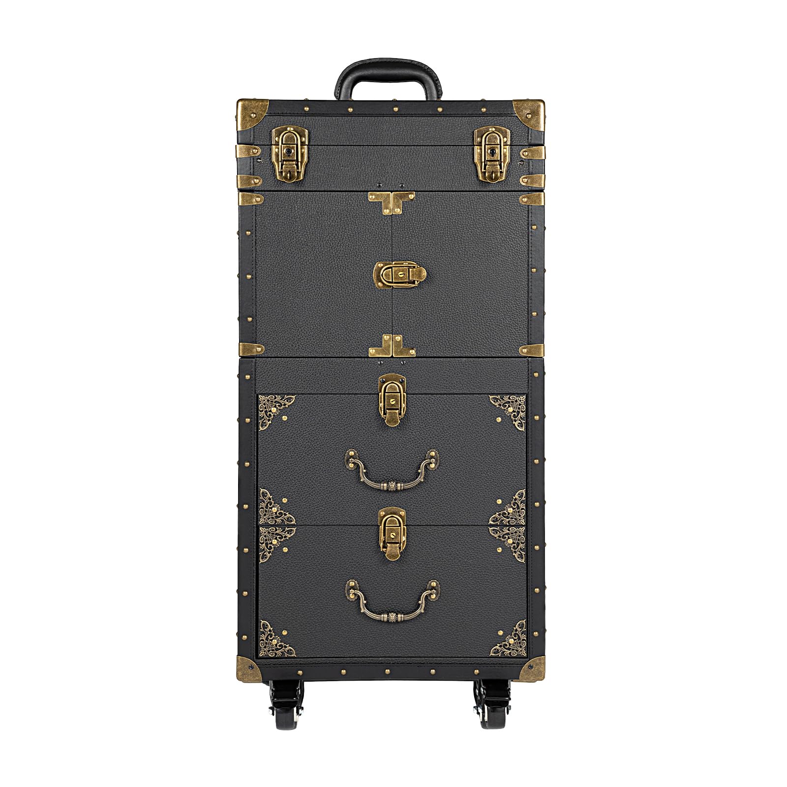 Purptarol Rolling Lockable Makeup Train Case, Large Capacity Cosmetic Trolley with Swivel Wheels Salon Barber Case Traveling Cart Trunk, with Hair Dryer Holder for Barber Stores