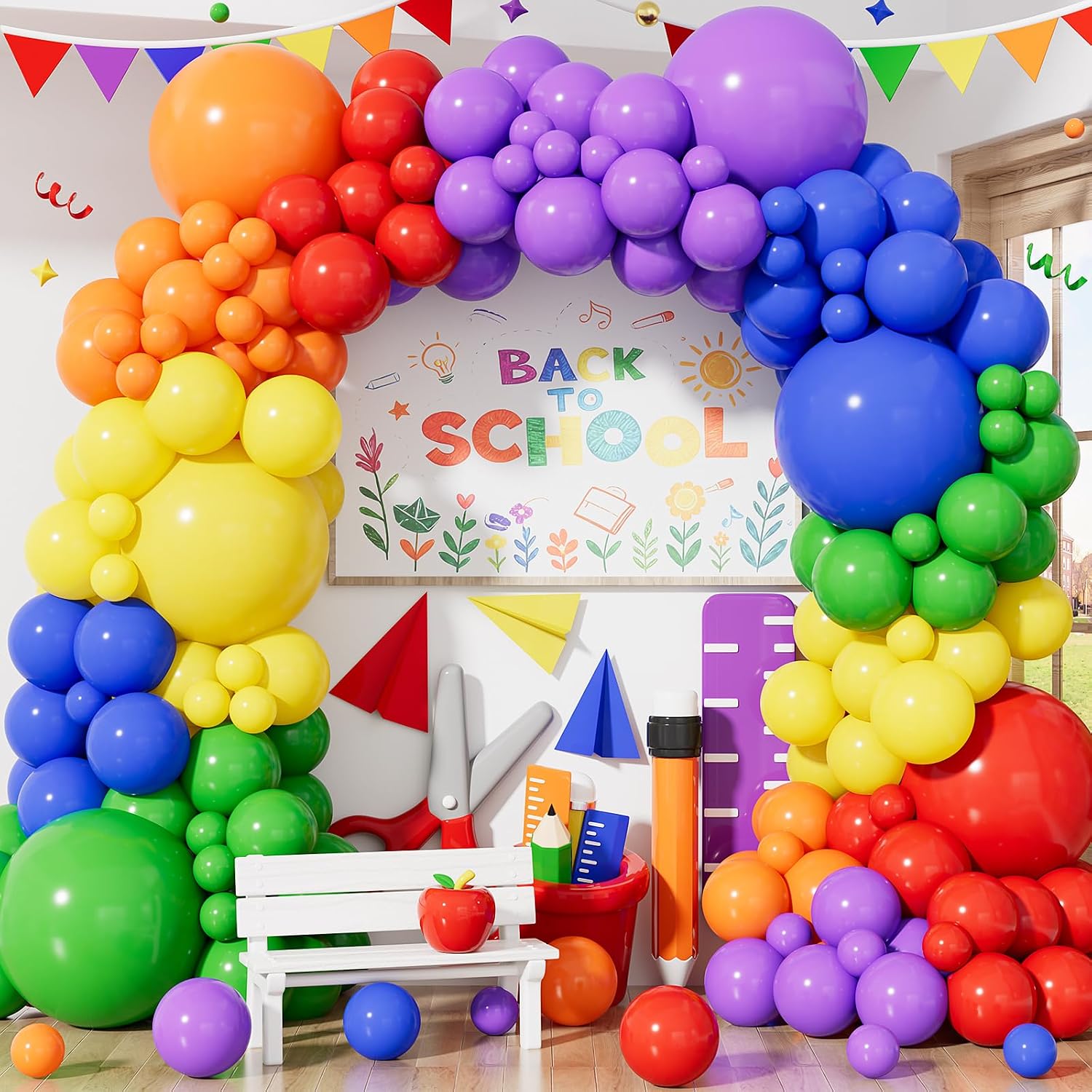 Rainbow Balloon Garland Arch Kit, 130 Pcs 18/12/5 In, Latex
