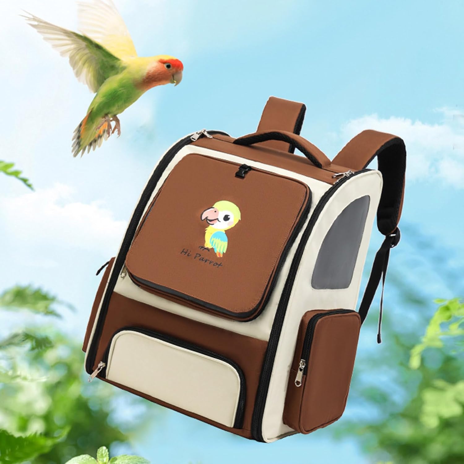 Small Bird Carriers Bag with Multiple Storage Pocket for Treats and Toy Easy to Carry Pet Transport Backpack Travel Bag