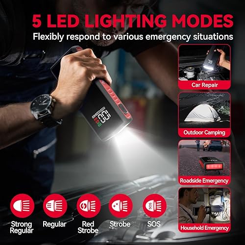 Miniatura 8 de Andeman Arrancador de batería de 2000 A pico de 20000 mAh, paquete de batería de arranque PD65 W de carga rápida para motor diésel de hasta 10 L o