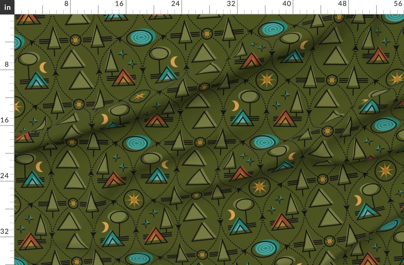 Spoonflower Fabric - Camp Green Nature Retro Geometric Outdoors Printed on Organic Cotton Sateen Fabric by The Yard - Sewing Quilting Apparel Home Decor