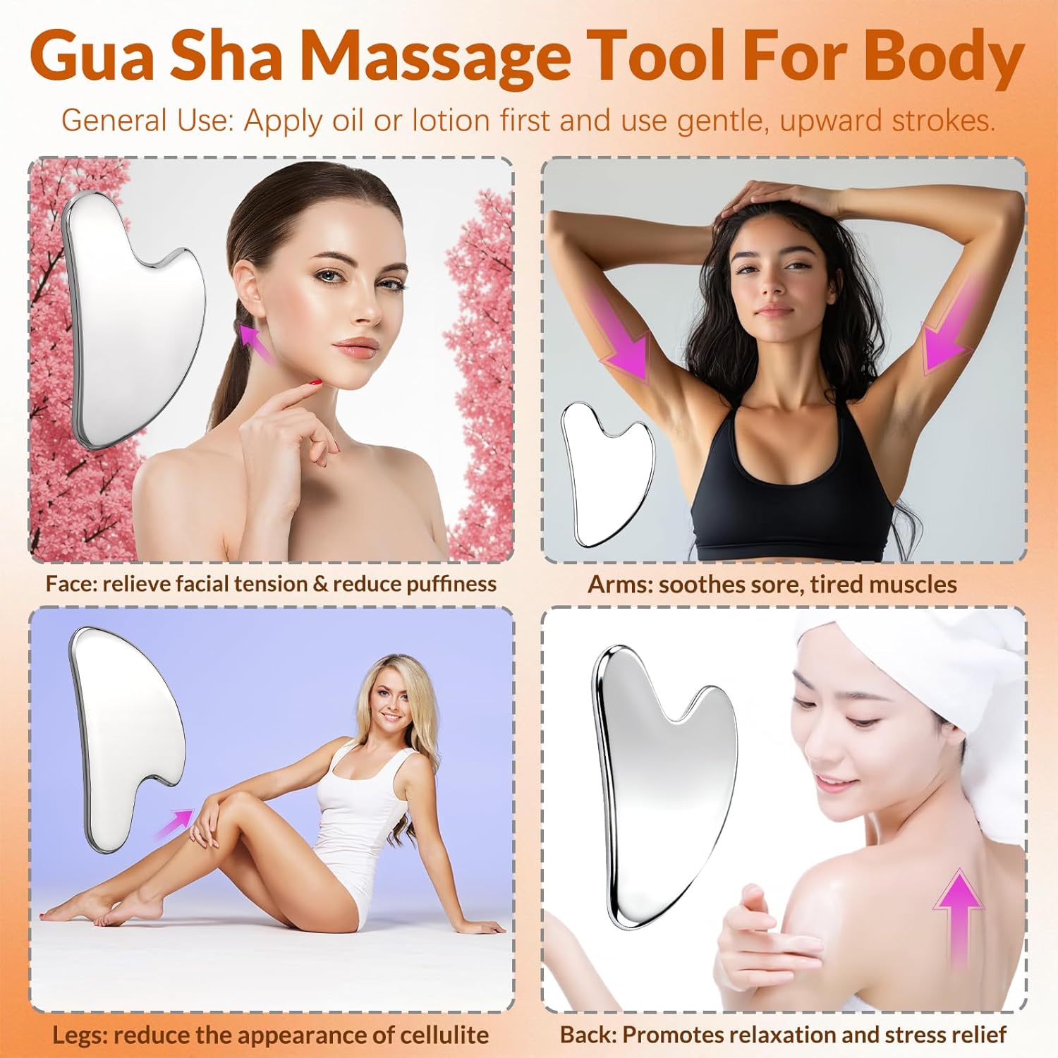 Stainless Steel Gua Sha Facial Tool & V Line Lifting Mask Set 2Pcs: Guasha Tool for Face Massage & Chin Strap for Sleeping, Skin Self Care Gifts for Women, Jawline Shaper, V Shaped Face Mask-Lilac - Image 3