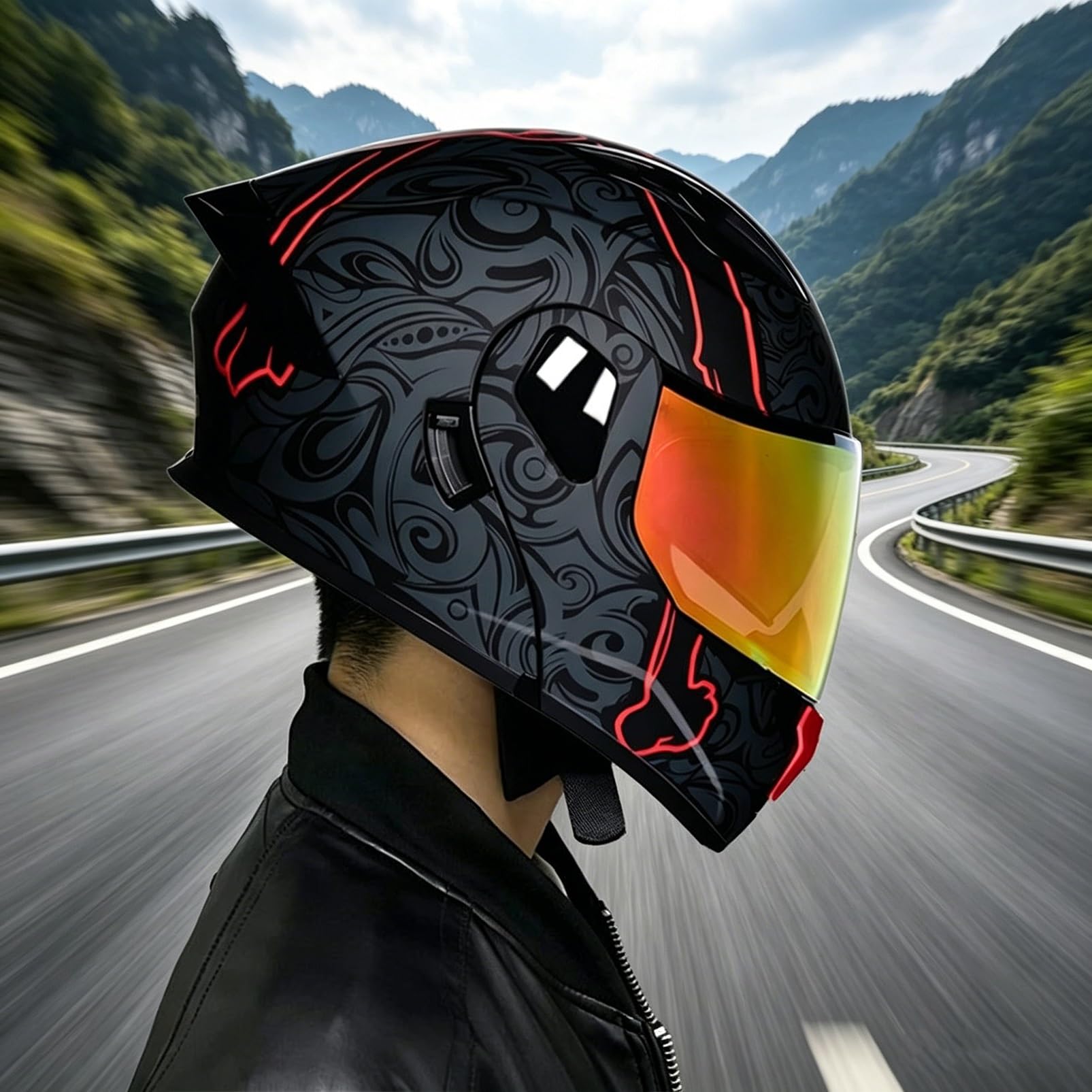 Kask Motocyklowy Szczękowy, [Aero Stratos] Uszczelnienie Akustyczne, ECE 22.06 DOT, Podwójna Wizjera dla Cruiser Street Bike