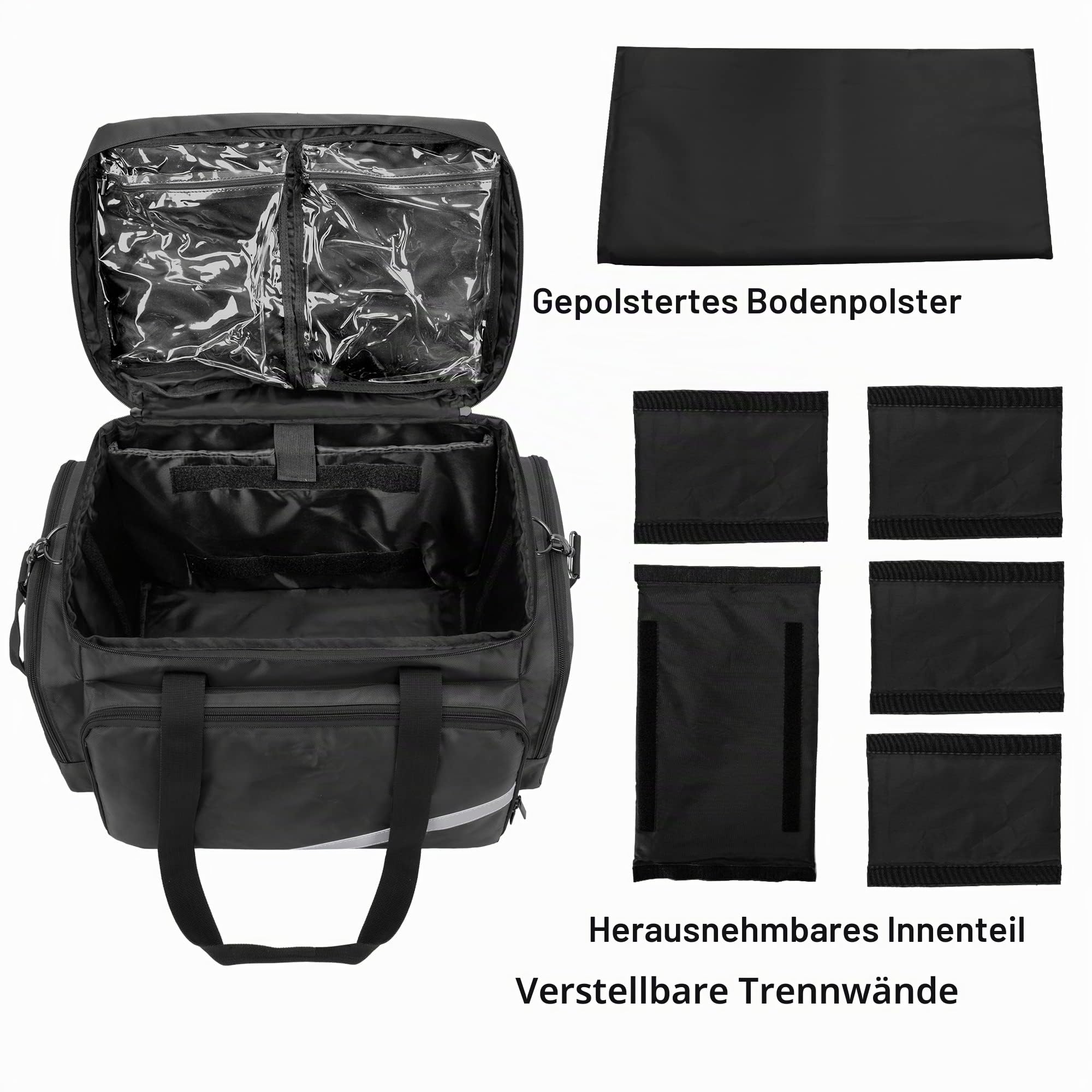 Trunab Rollende Medizinische Tasche mit Abnehmbarem Trolley, Notfalltasche mit Abnehmbaren Trennwänden, Erste-Hilfe-Tasche Leer für Ärzte, EMT, EMS-Profis, Schwarz–Patentiertes Design