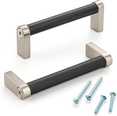 Miniatura 69 de Paquete de 5 tiradores de gabinete de 3–3/4 pulgadas estriado en negro y oro, manijas de gabinete mate en negro y oro cepillado AP1311, herrajes