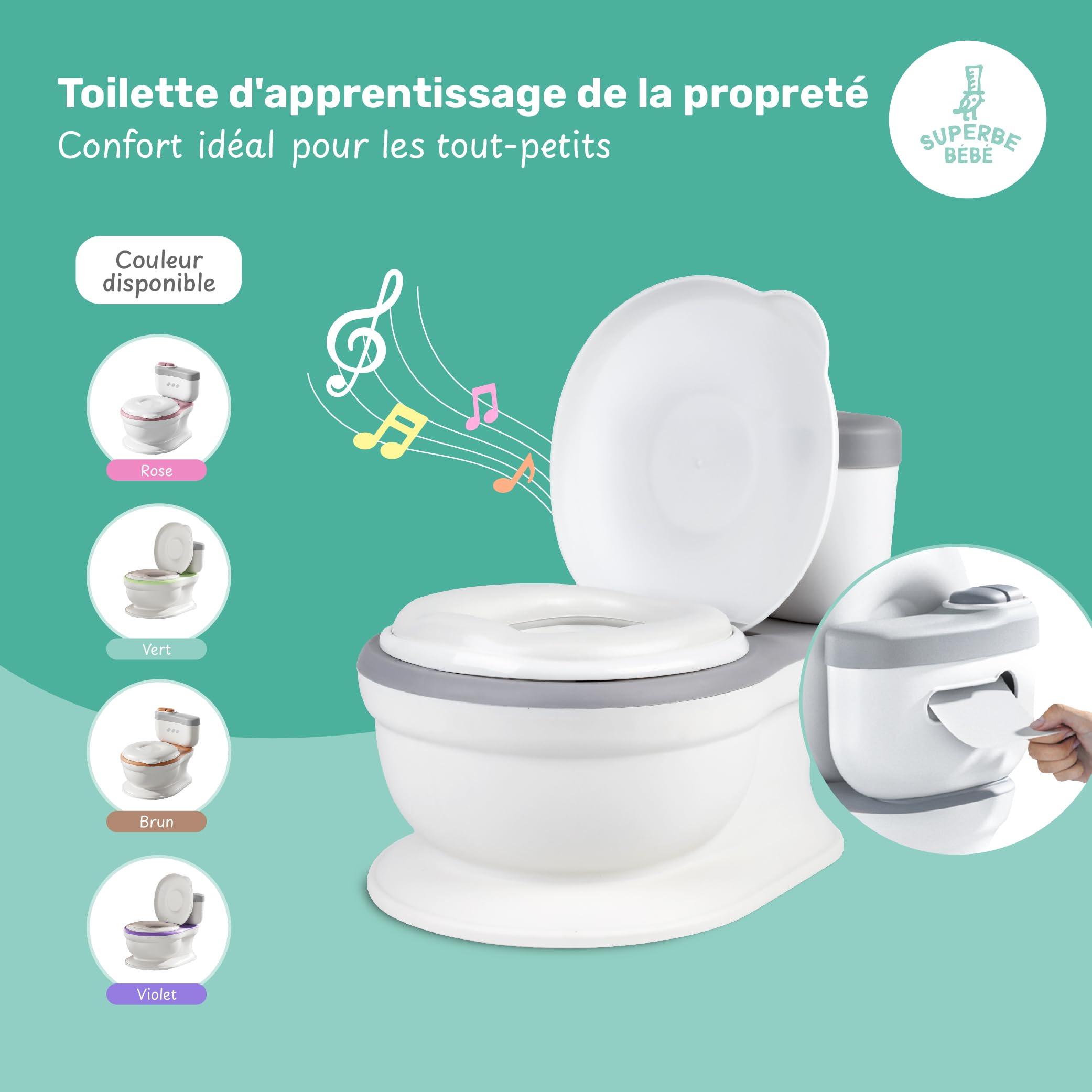Pot Bébé Toilette Musical Pour Apprentissage De La Propreté - Toilette Bebe & Enfant - Confortable Anti Dérapant Avec Bruit De Chasse & Musique - Pot Amovible - Rehausseur Toilette Reducteur Toilette