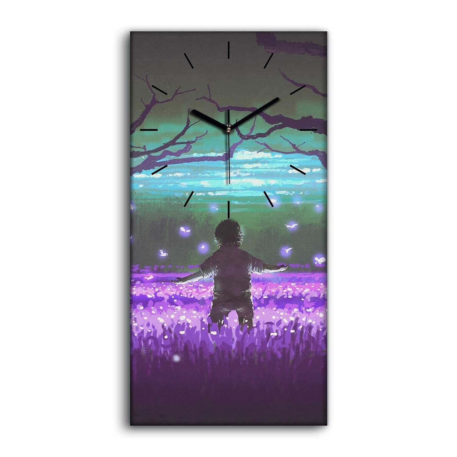 Horloge sur toile 30x60 cm tableau mural moderne forêt de nuit pour décoration de salon