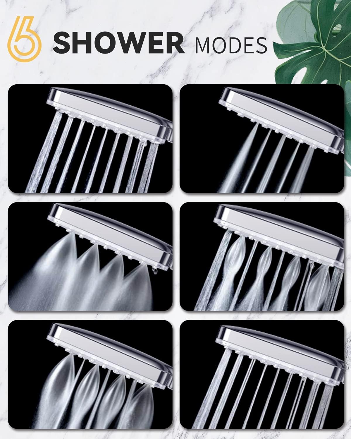 High Pressure Shower Head with Handheld, Merece 6 Spray Modes Detachable Shower Head with 59'' Stainless Steel Hose, Multi Angle Adjustable Shower Bracket