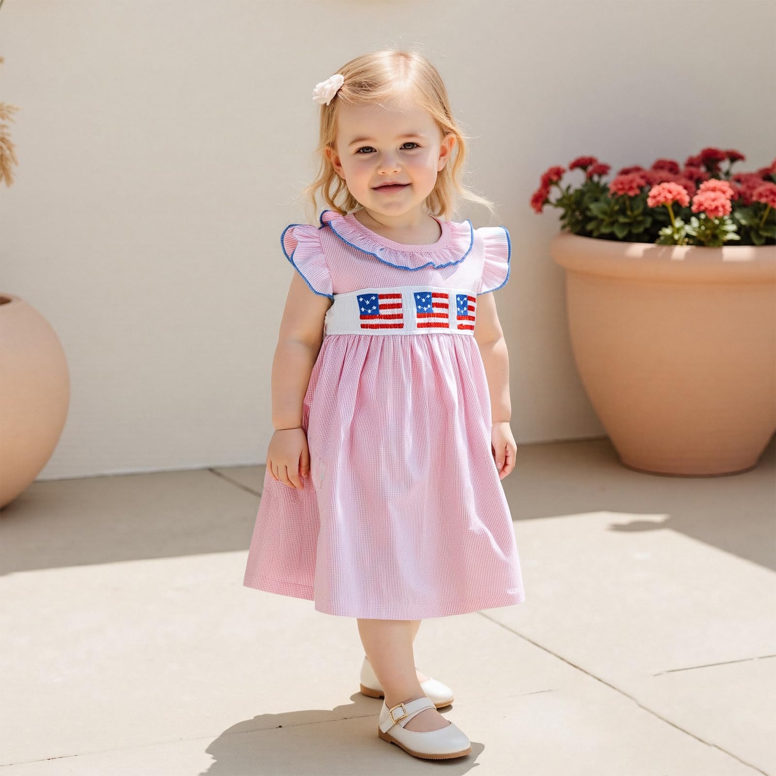Ursobutegl Toddler Baby Girls 4th of July Outfit Sleeveless American Flag Embroidery Patriotic Dresses Independence Clothes (Pink, 2-3 Years)