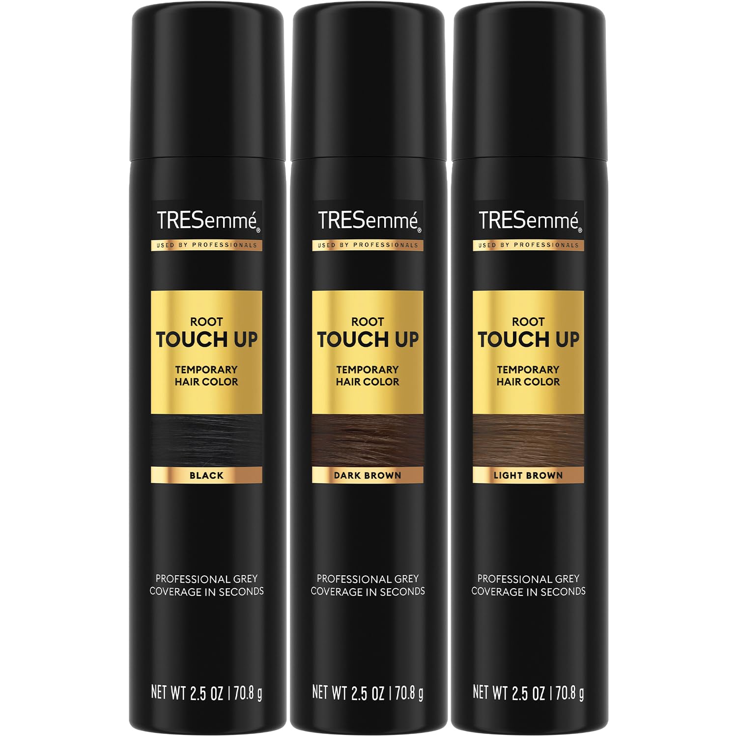 TRESemmé Root Touch-Up Spray Sample Variety Pack (Black, Dark Brown, Light Brown) – Temporary Color Hairspray, Travel-Size, 2.5 Oz Ea