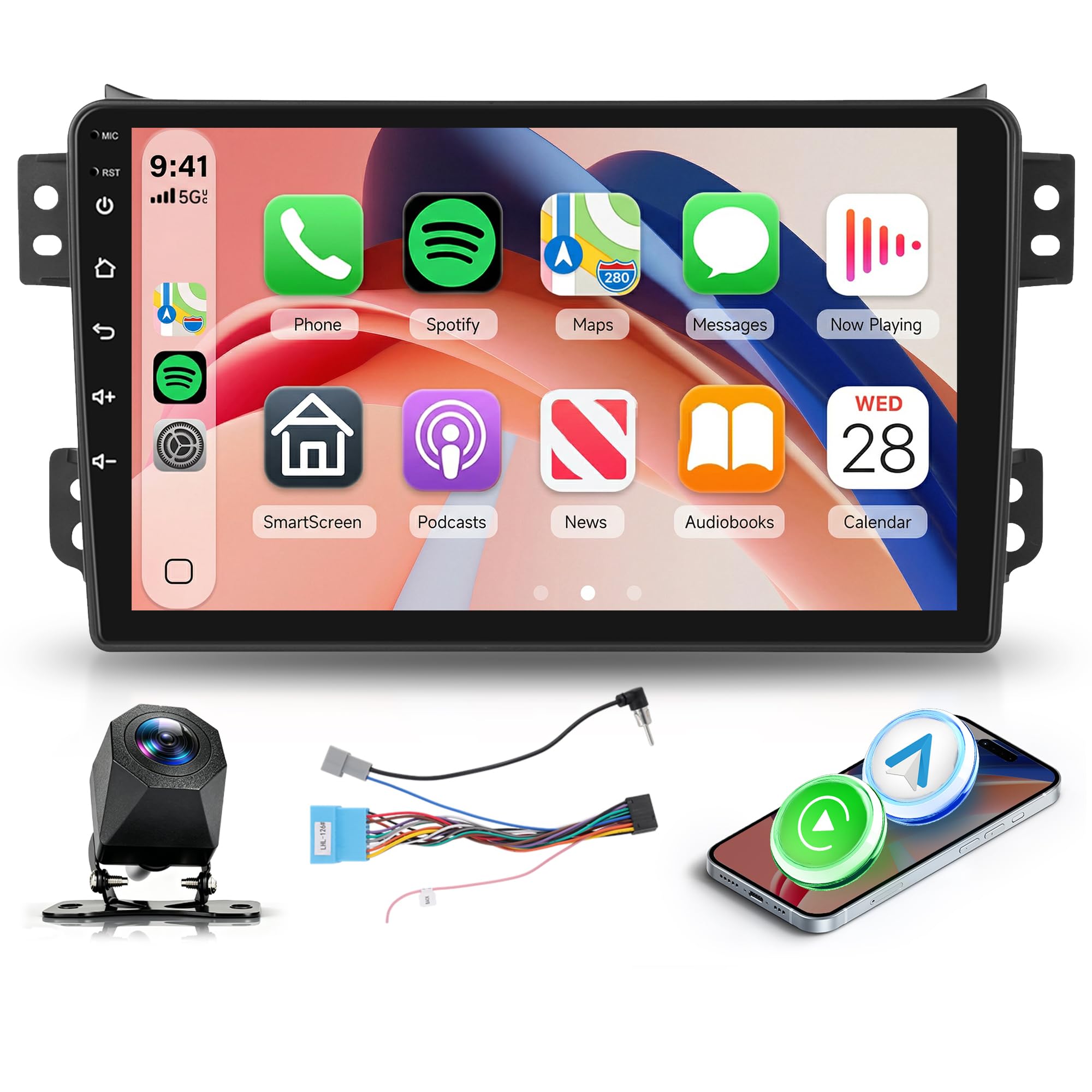 Hodozzy Autoradio per Suzuki Splash/Opel Agila B 2008-2014 con Wireless Carplay Android Auto, Touchscreen da 9 pollici con Bluetooth/RDS FM/Youbube/V-Link/GPS/USB/SWC+Telecamera Posteriore