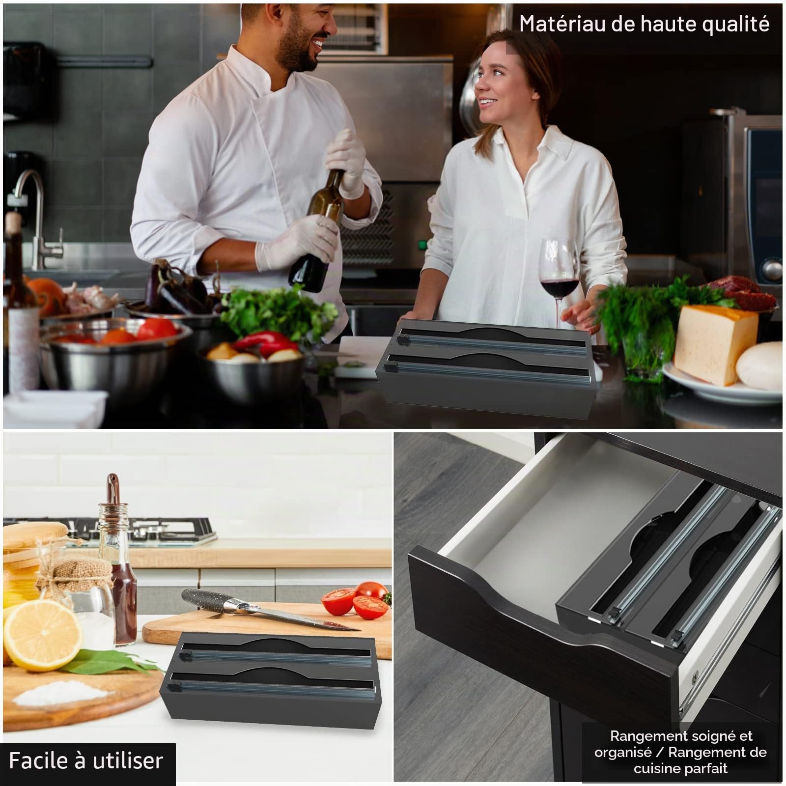 Acrylique Distributeur Papier Aluminium/Film Alimentaire avec Coupe,Distributeur D'Organisateur d'emballage en Papier Parchemin en Aluminium pour Tiroir De Cuisine, 2 Fentes