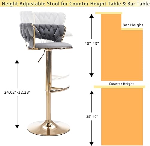 Miniatura 67 de Juego de 2 taburetes de bar de terciopelo giratorios con base de metal dorado, taburetes de bar modernos de altura de mostrador para cocina, pub,