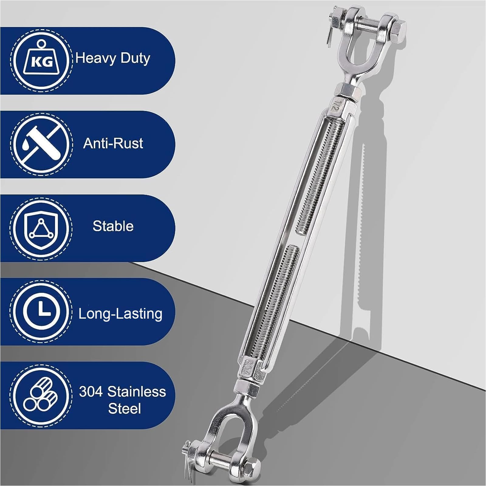 Tendeur 1/2 M12 en acier inoxydable 304, limite de charge de travail de 1995,8 kg, tendeurs de mâchoires et mâchoires pour câbles, tendeurs de fil, tendeur pour voile d'ombrage, cipline de