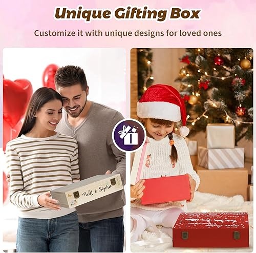 Miniatura 4 de Paquete de 2 cajas de madera sin terminar con tapa, pequeñas cajas de madera (12 x 9 x 3.1 pulgadas), caja de madera de pino natural para