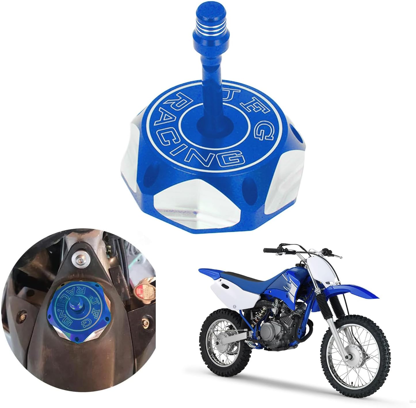 JFG RACING Motorcycle Gas Fuel Tank Cap CNC for TTR125 00-09, TTR230 05-23, TTR90, Raptor 50, 80 Dirt Bike ATV Blue