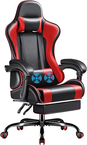 Vista 8 de Furmax Silla para videojuegos, silla de videojuegos con reposapiés y soporte lumbar de masaje, asiento giratorio de altura ajustable, silla