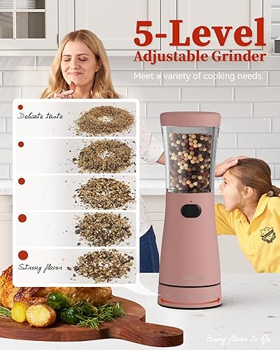 Miniatura 56 de Juego de molinillo eléctrico de sal y pimienta con base de almacenamiento, juego de molinillo de sal y pimienta recargable de acero inoxidable