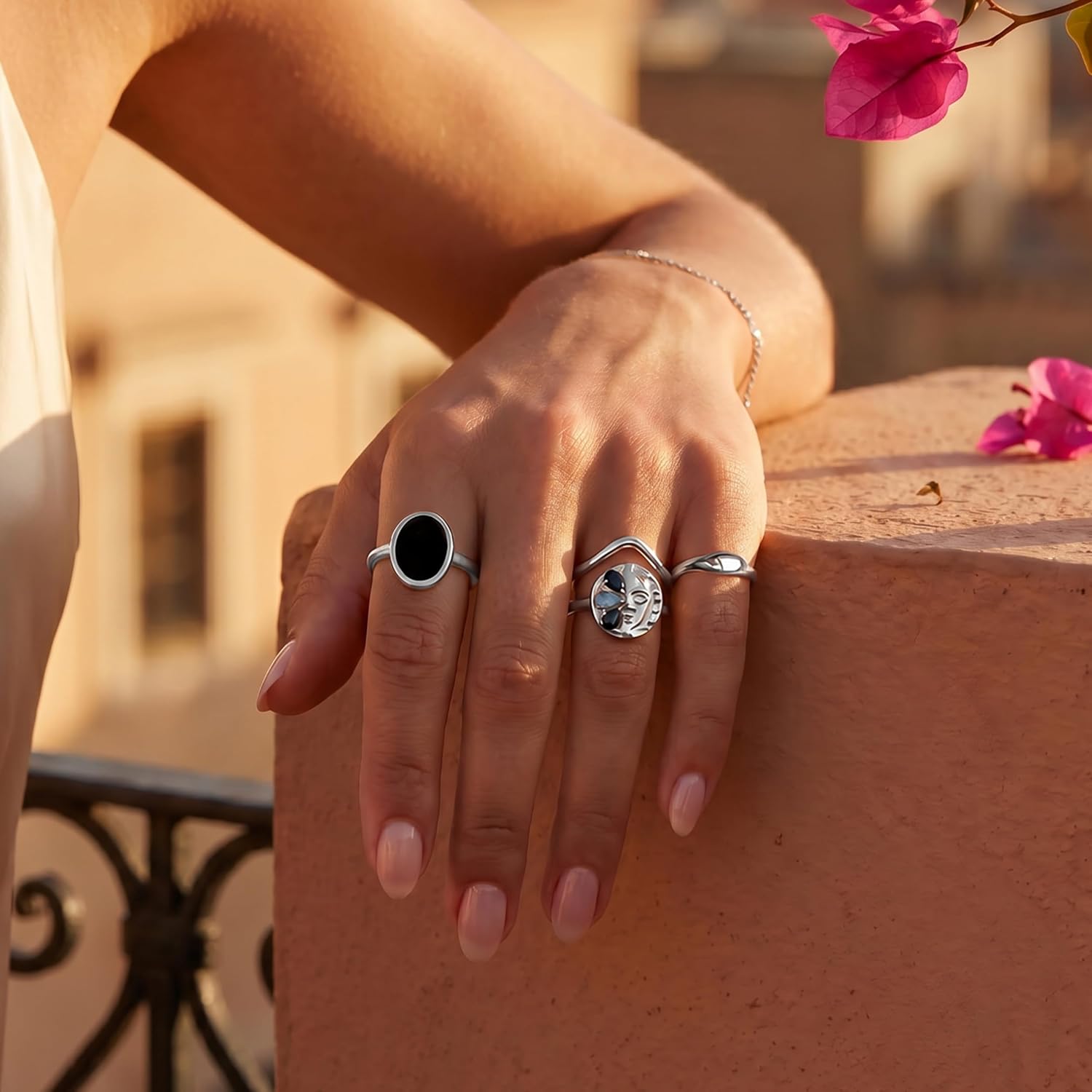 Moon Magic Real Black Obsidian, Genuine Labradorite, Onyx Rings for Women