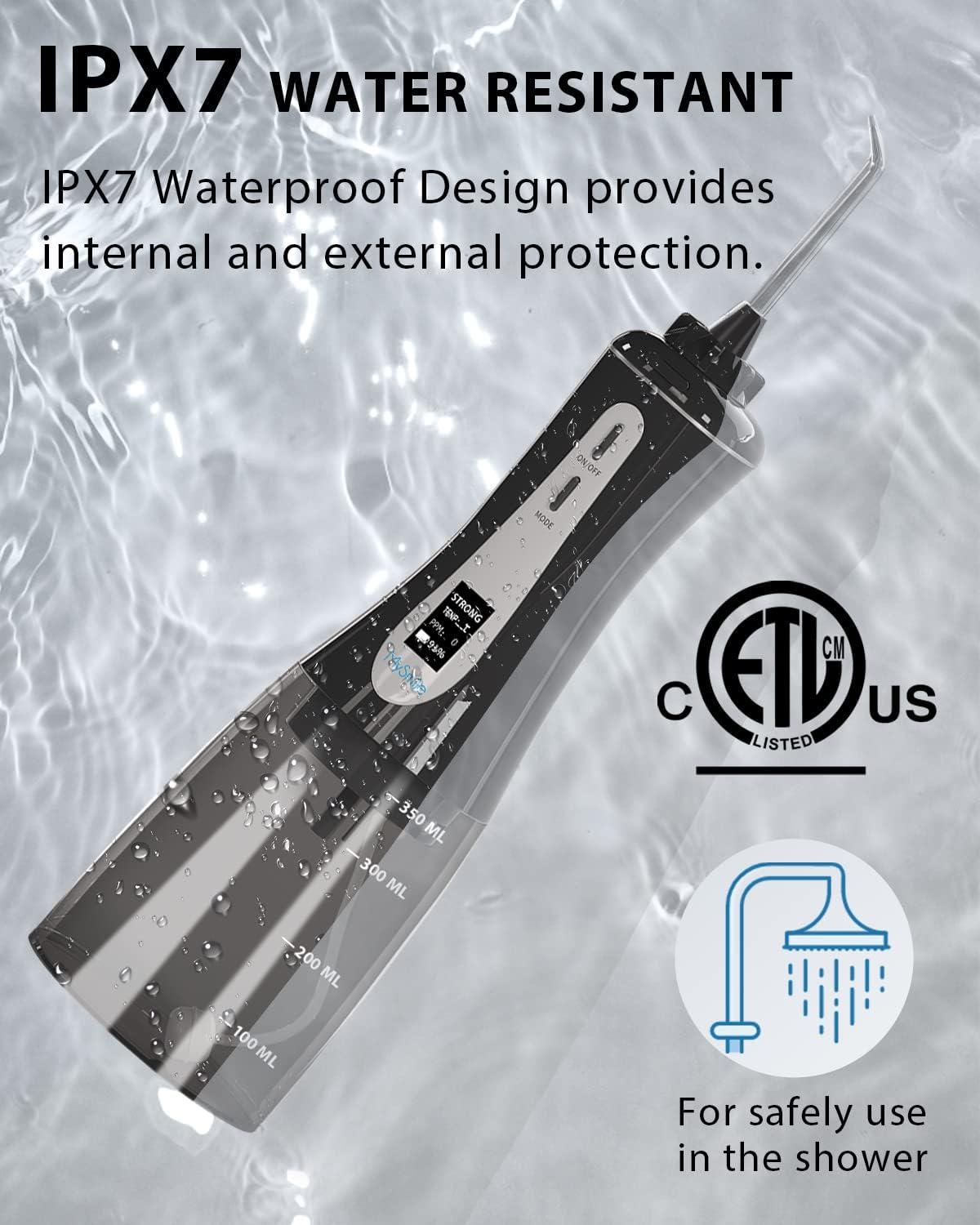 MySmile Powerful Cordless Water Dental Flosser Portable Oral Irrigator with OLED Display 5 Modes 8 Replaceable Jet Tips and 350 ML Detachable Water Tank for Home Travel Use (Black) : Health & Household