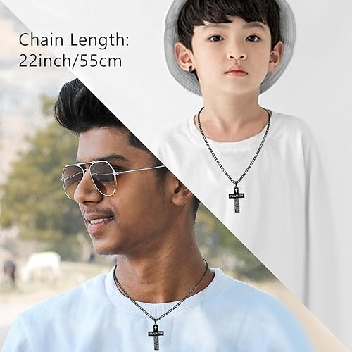 Miniatura 2 de SKQIR Collar de cruz para hombre con versículo de la Biblia, collar con colgante de cruz de oración de señores para niños con la fe de las