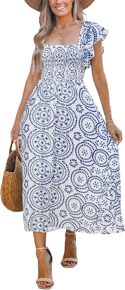 CUPSHE Women's Summer Midi Dress Paisley Square Neck Flutter Sleeve Smocked Dresses Boho Vacation Flowy Sundress Blue XS at Amazon Women's Clothing store CUPSHE Women's Summer Midi Dress Paisley Square Neck Flutter Sleeve Smocked Dresses Boho Vacation Flowy Sundress Blue XS at Amazon Women's Clothing store