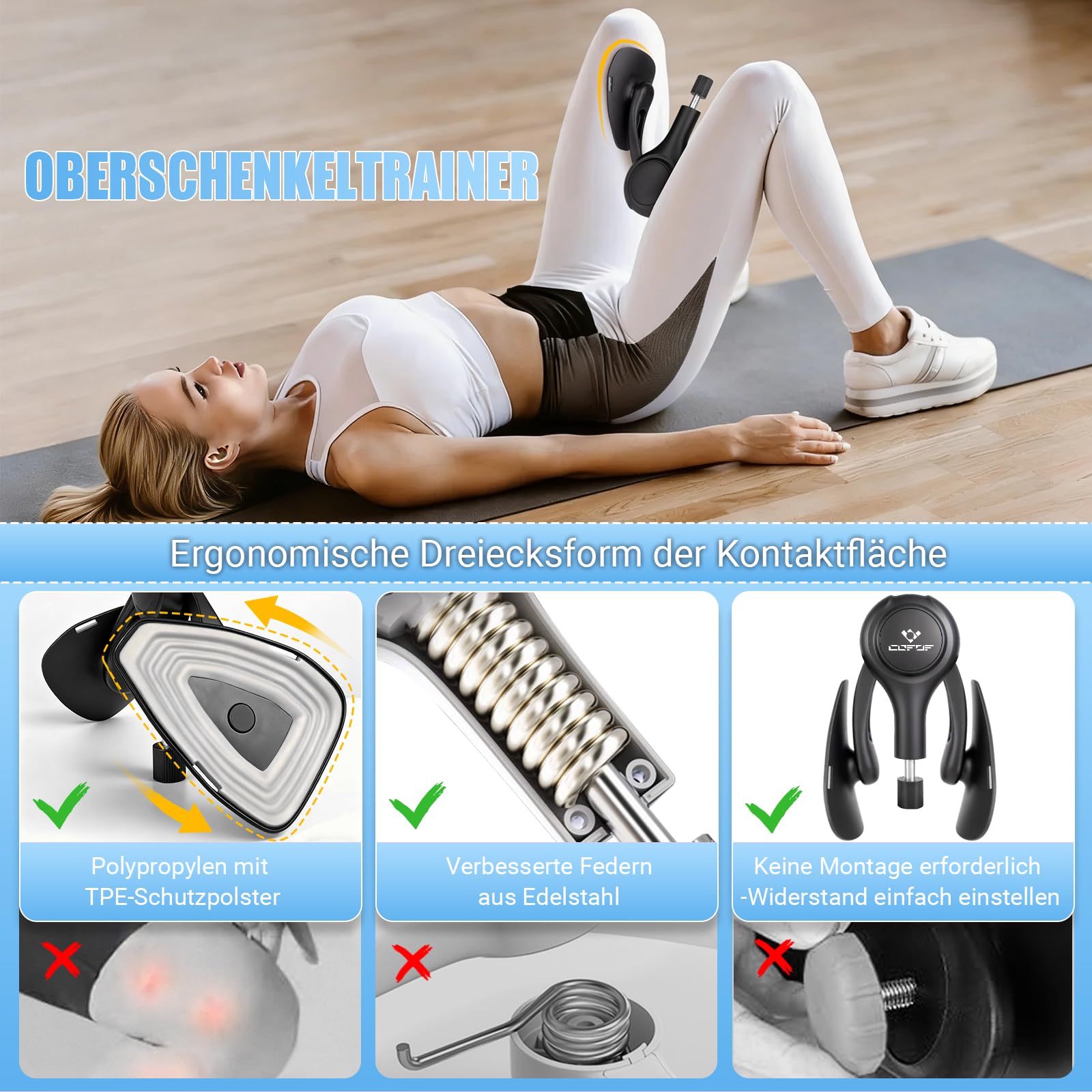 Oberschenkeltrainer, 15-70 lbs Beckenbodentrainer für Frau, Multifunktionaler Gesäßtrainer, Po Trainer mit Resistance Bands, Beinpresse für Zuhause, Beckenboden Trainingsgerät zum Formen, Yoga