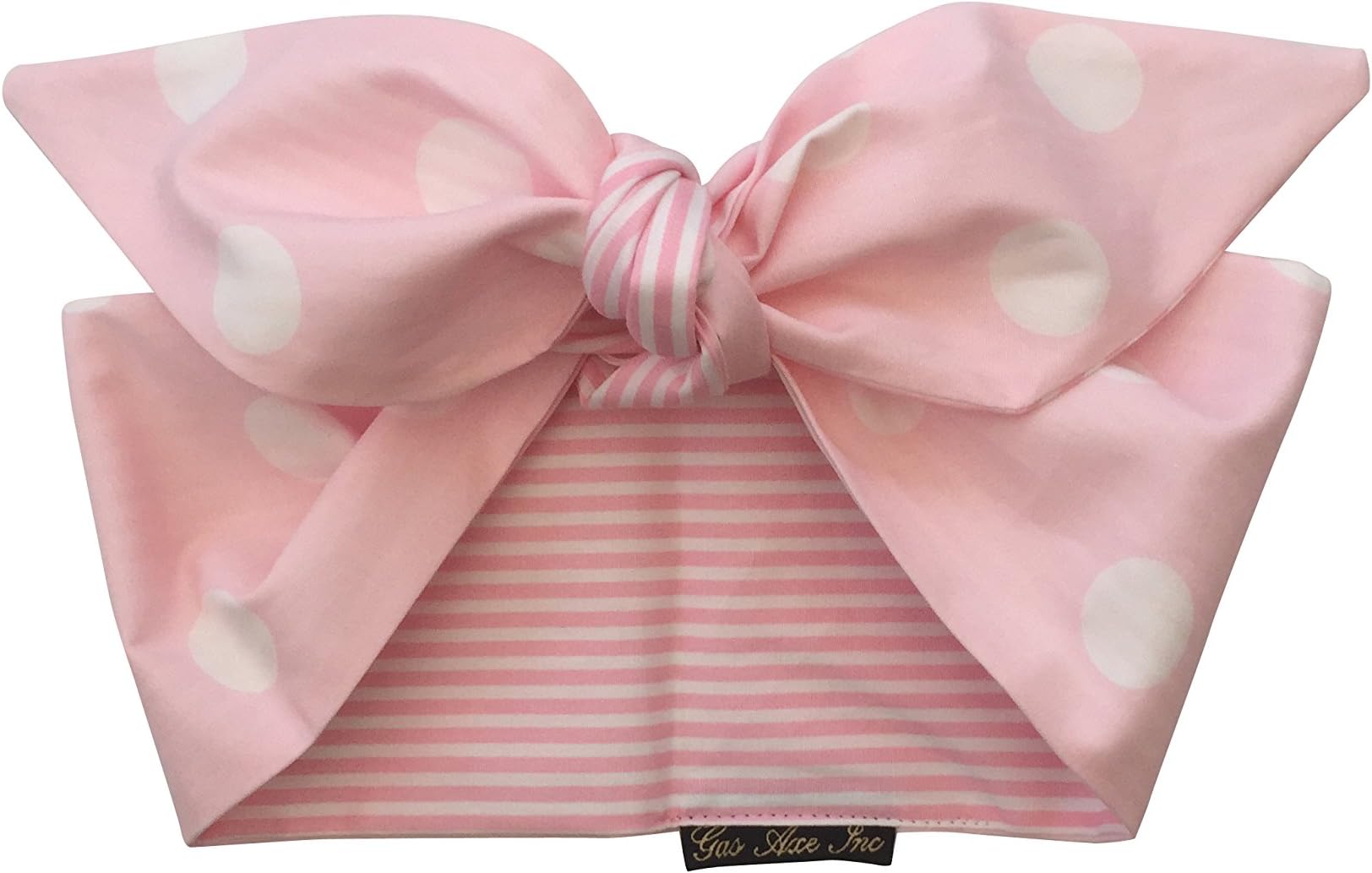 Gas Axe Inc Pale Pink Polka Dot and Stripe Head Scarf Tie