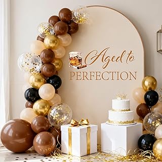 Aged to Perfection Birthday Decorations - TrinhGuo Aged to Perfection Sign Decal for Balloons Arch Backdrop, Whiskey Wine Cigarette Themed Birthday Party Decorations for Man (Brown)