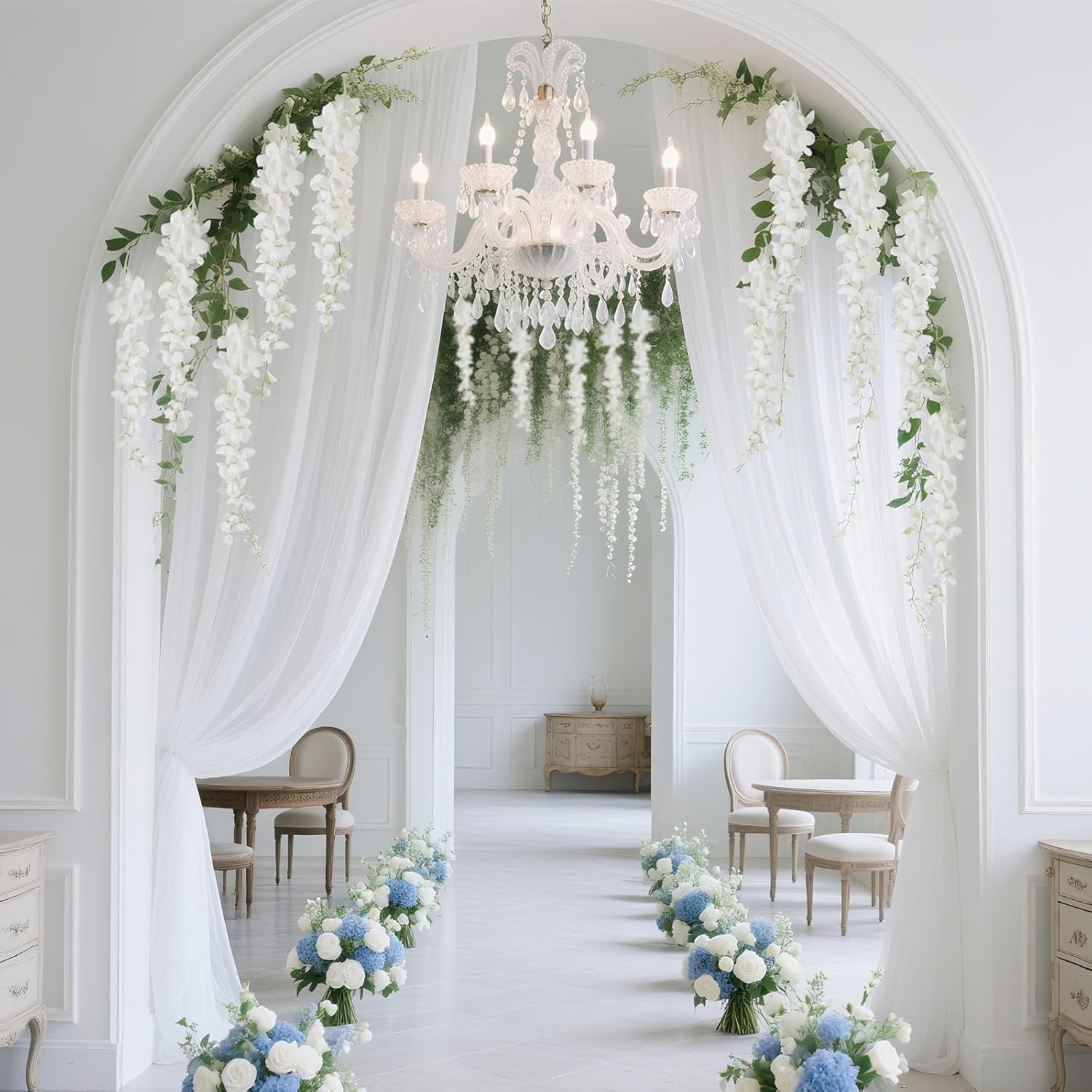 IPOPU Artificial Wisteria Flower for Outdoors 4PCS White Silk Wisteria Hanging Flower Faux Hanging Flowers for Home Wall Arch Party Wedding Decor(White) - Image 6